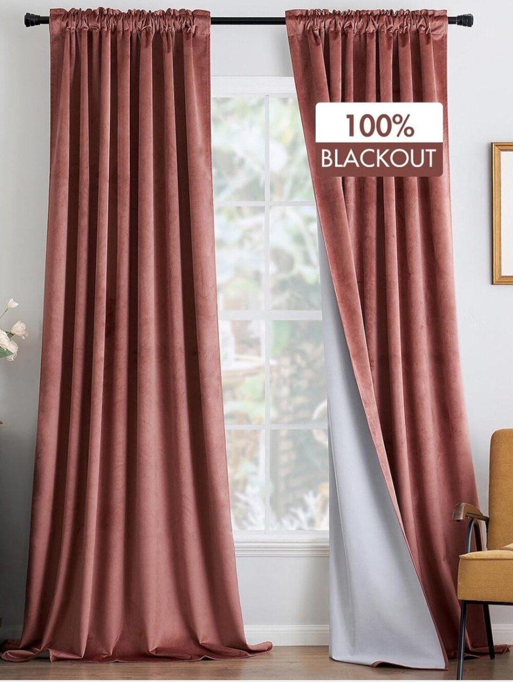 MIULEE 100% Blackout Velvet Curtains Dusty Rose Pink 108" 2 Panels